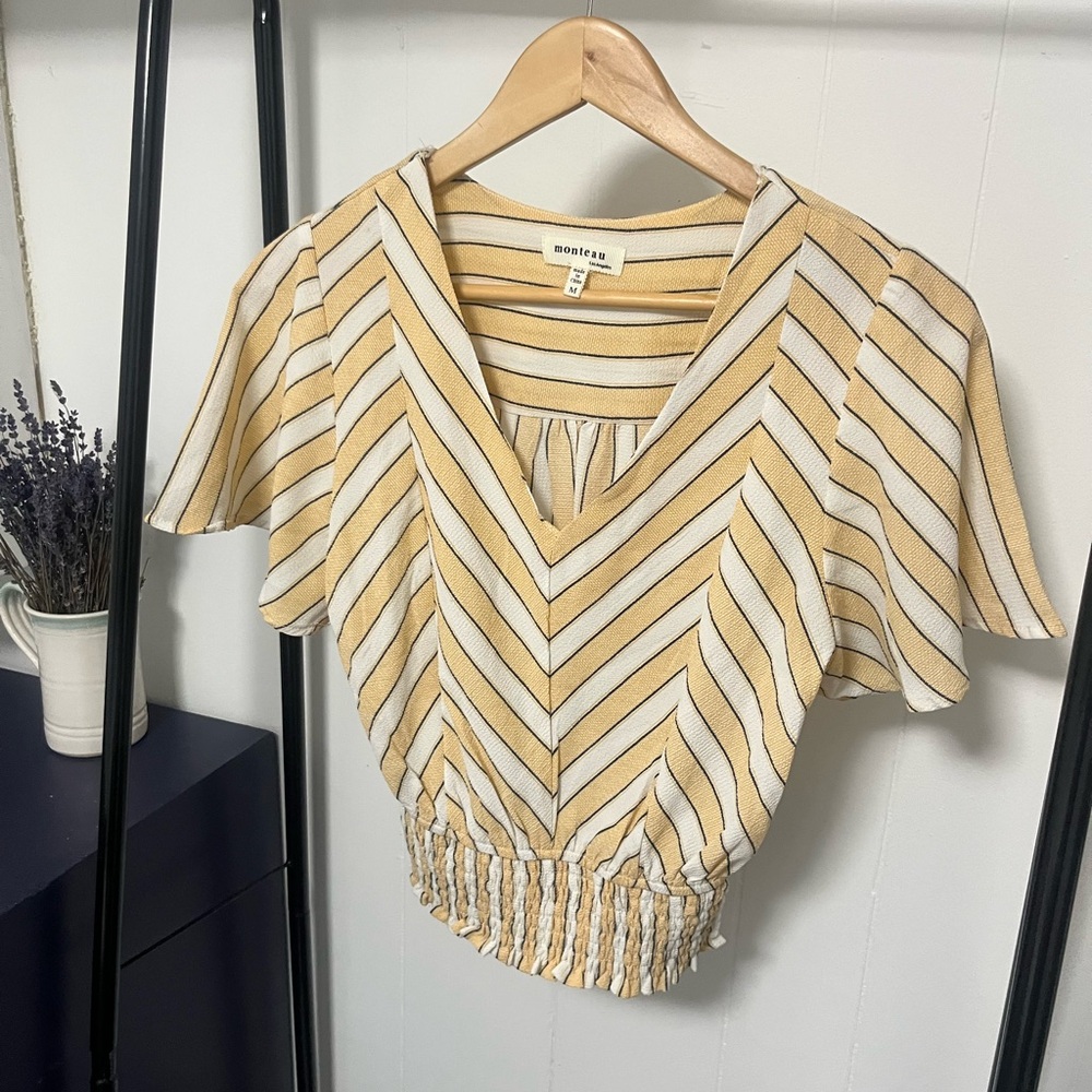 Monteau Yellow and White Striped Blouse
